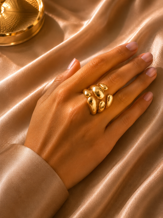 Anti-Tarnish Gold Plated Aurora Pebble Cluster Ring