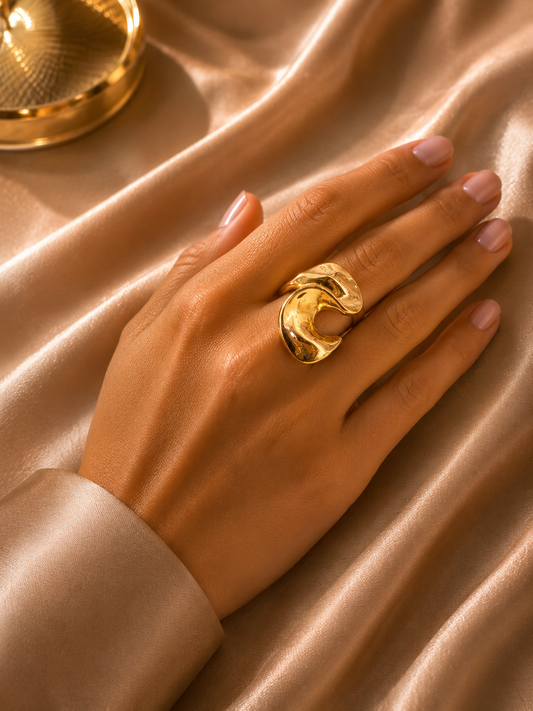 Anti-Tarnish Gold Plated Luna Molten Statement Ring