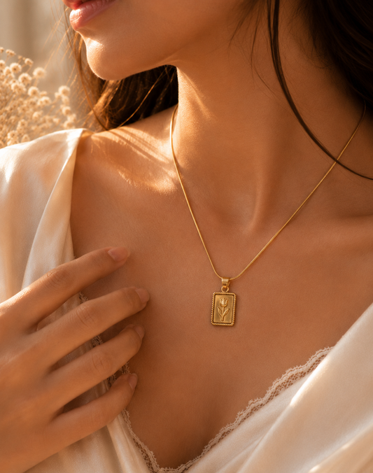 Anti-Tarnish Gold Plated Bloom Tulip Tag Necklace