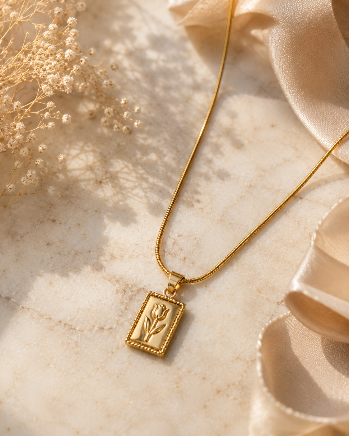 Anti-Tarnish Gold Plated Bloom Tulip Tag Necklace