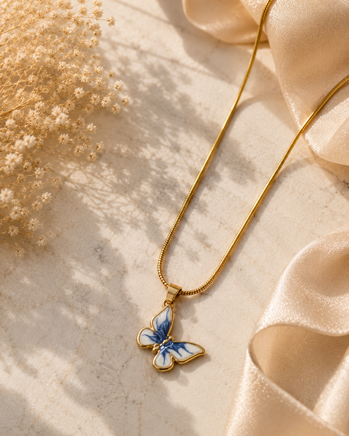 Anti-Tarnish Gold Plated Flutter Butterfly Necklace