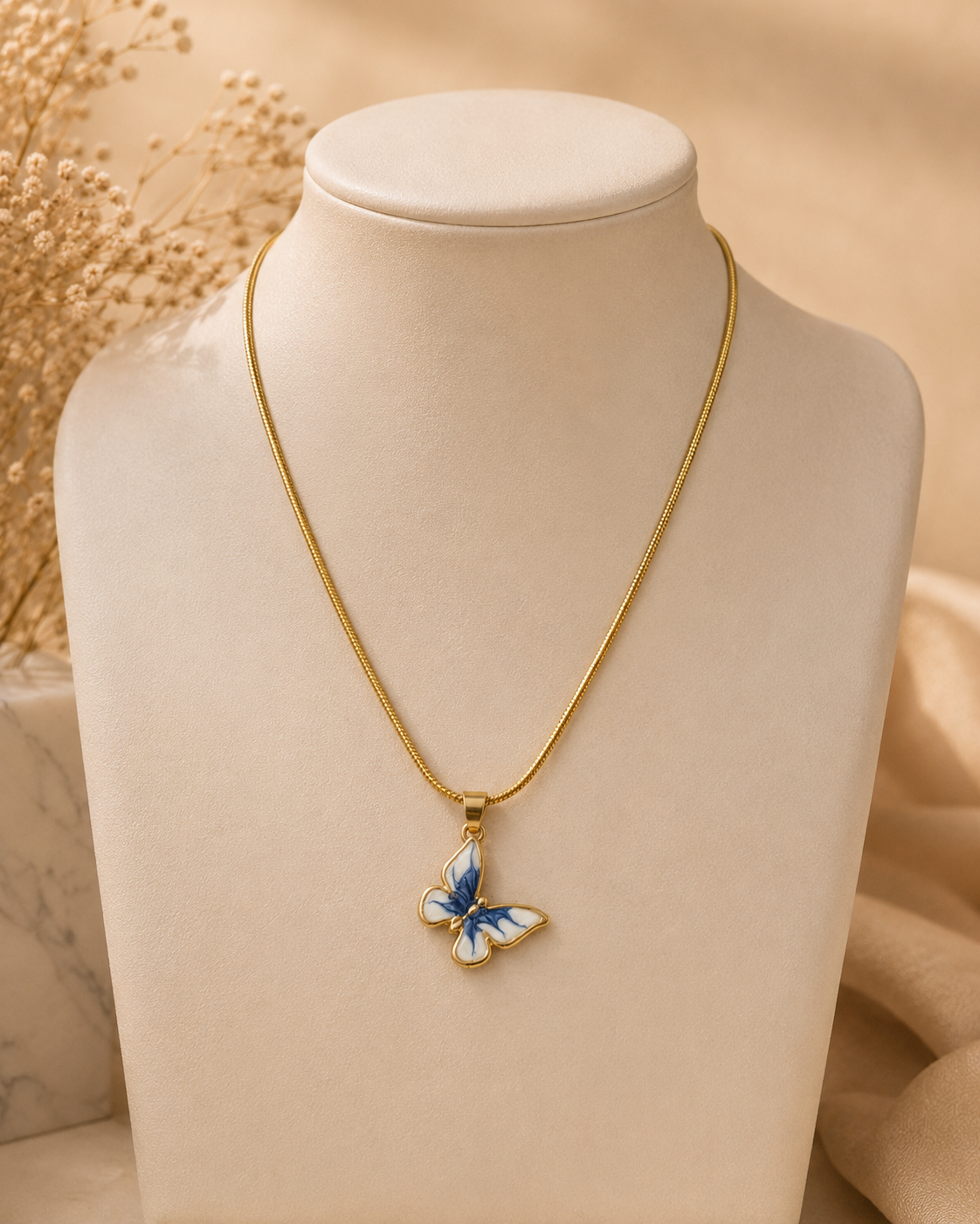 Anti-Tarnish Gold Plated Flutter Butterfly Necklace
