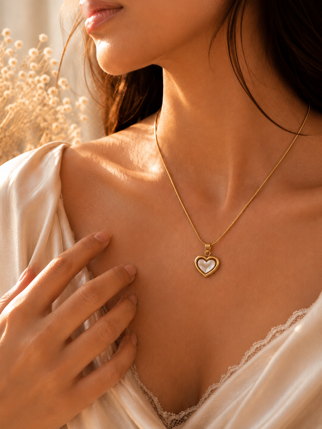 Anti-Tarnish Gold Plated Serene Heart Pearl Necklace