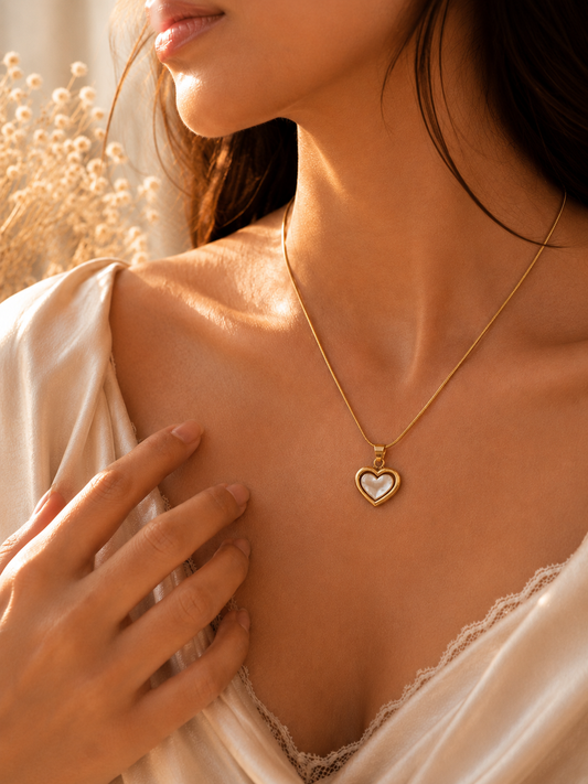 Anti-Tarnish Gold Plated Serene Heart Pearl Necklace