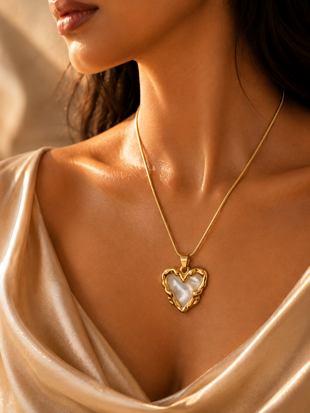 Anti-Tarnish Gold Plated Amara Sculpted Heart Necklace